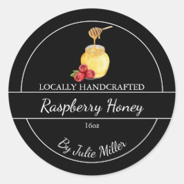 Sticker Rond Simple Homemade Raspberry infused Honey Label