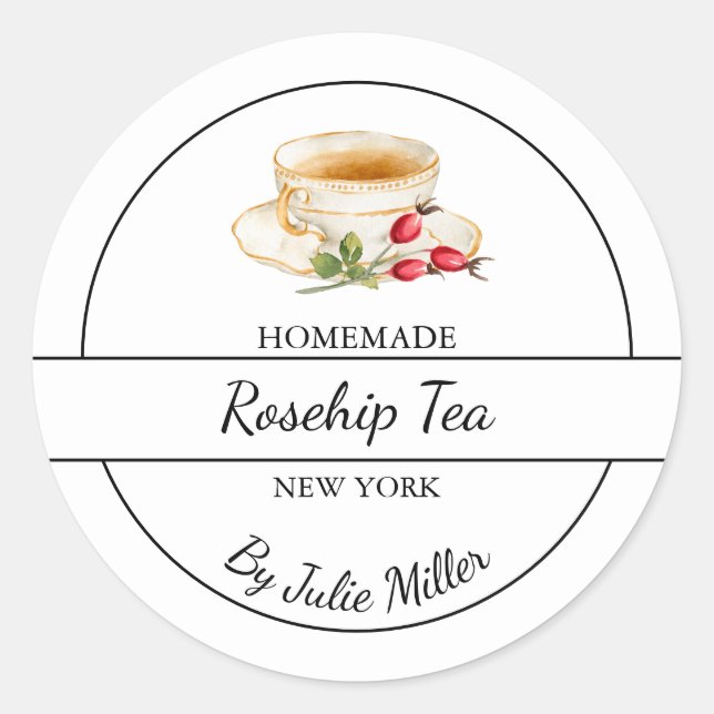 Sticker Rond Simple Homemade Rosehip Tea Label (Devant)