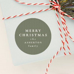 Sticker Rond Simple Joyeux Noël motif tricot vert sauge