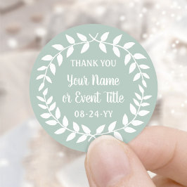 Sticker Rond Simple Laurel Wreath Dusty Sage Green Merci