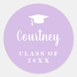 Sticker Rond Simple Lavender Mortar Board Modernité Graduation