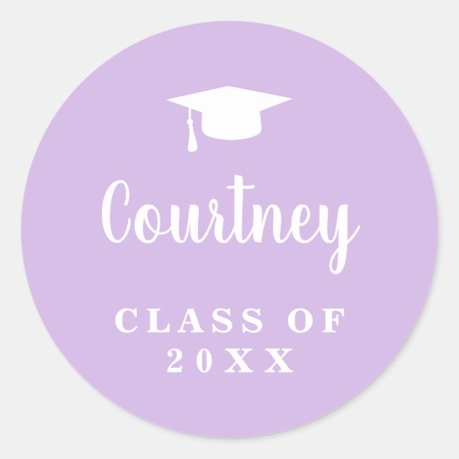Sticker Rond Simple Lavender Mortar Board Modernité Graduation (Devant)