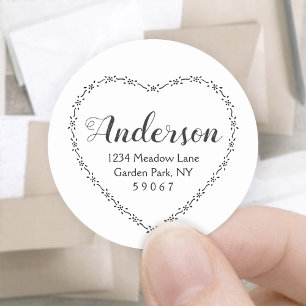 Sticker Rond Simple Main tiré coeur floral Adresse de retour
