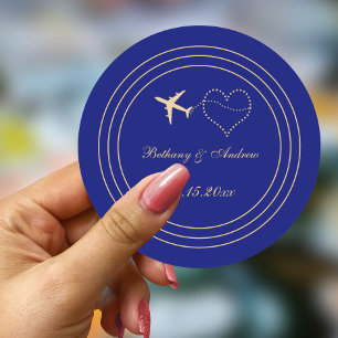 Sticker Rond Simple Mariage Blue Gold Travel