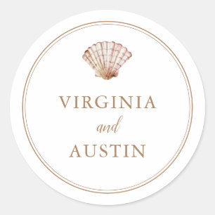 Sticker Rond Simple Mariage de Plage Coquillage Classique