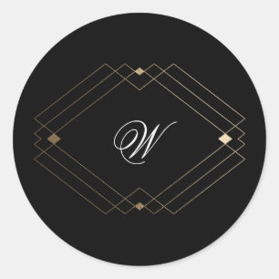 Sticker Rond Simple Mariage Moderne Géométrique Noir Or