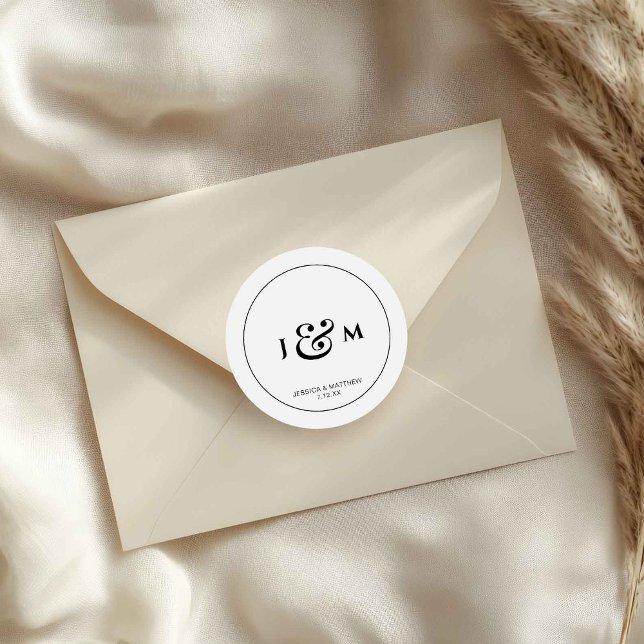Sticker Rond Simple Mariage Monogramme (Créateur téléchargé)