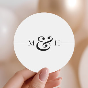 Sticker Rond Simple Mariage Monogramme Ligne Noire Élégant