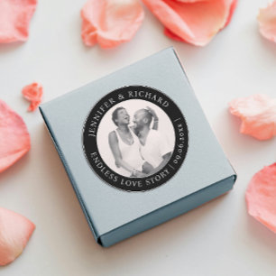 Sticker Rond Simple Mariage Photo D'Amour Noir Et Blanc