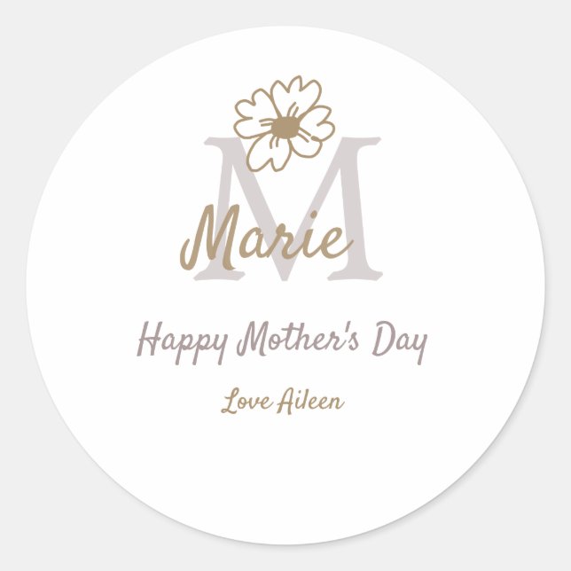 Sticker Rond simple minimal mother's day monogram golden gray f (Devant)