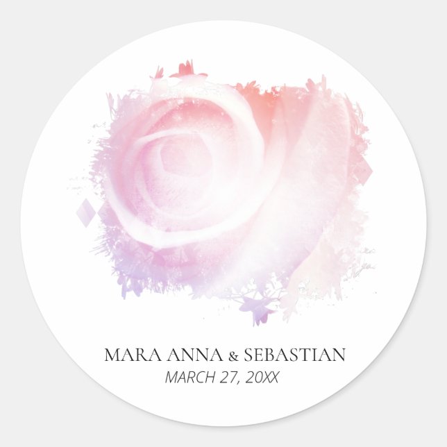 Sticker Rond "Simple Minimal Pastel Rose Floral Invitation Clas (Devant)