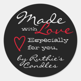 Sticker Rond Simple minimaliste fait avec l'amour Coeur couleur