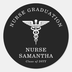 Sticker Rond Simple minimaliste infirmière diplômée Caduseus No
