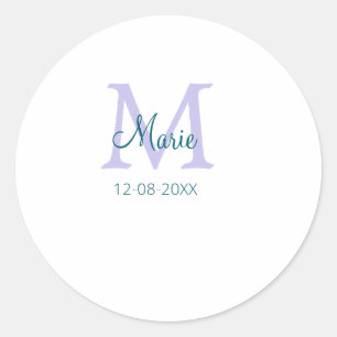 Sticker Rond simple minimum ajouter nom monogramme violet vert