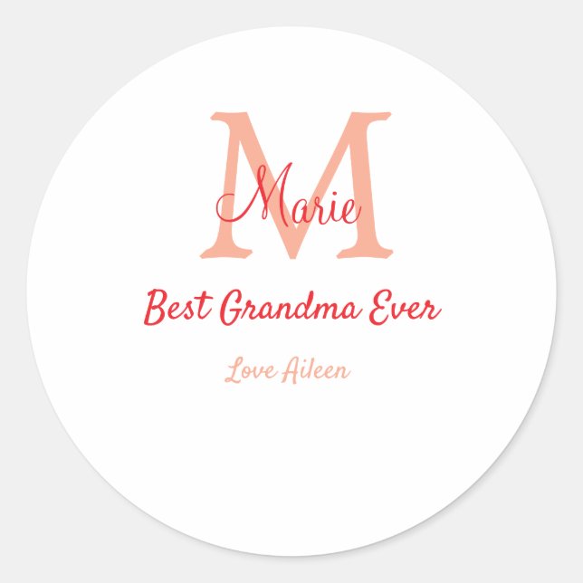 Sticker Rond simple minimum meilleur grand-mère jamais rouge mo (Devant)
