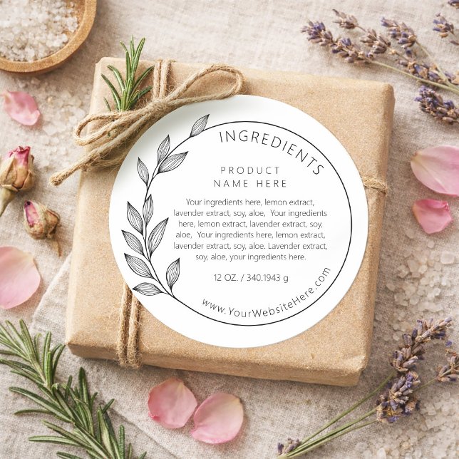 Sticker Rond Simple Modern Asymmetrical Wreath Ingredients (Simple Modern Asymmetrical Wreath Ingredients Classic Round Sticker)