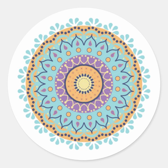 Sticker Rond Simple Moderne Chic Mandala Turquoise Design (Devant)