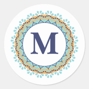 Sticker Rond Simple moderne chic marine bleu Monogramme initial