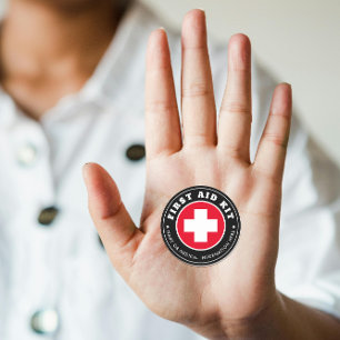 Sticker Rond Simple Moderne Croix-Rouge Premier Secours Noir Mé
