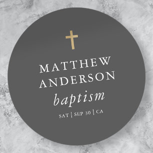 Sticker Rond Simple moderne Elegant Cross Baby Baptism