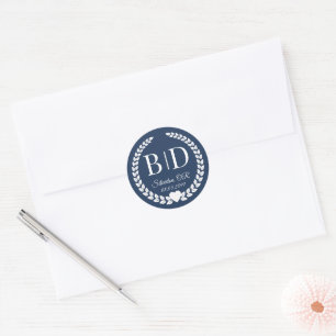 Sticker Rond Simple Moderne Mariage Bleu de Minuit