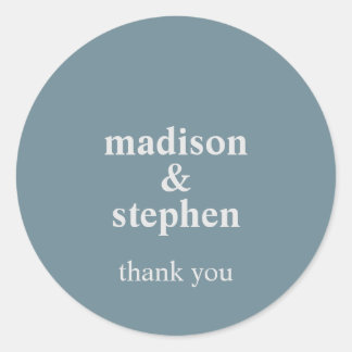 Sticker Rond Simple Moderne Mariage Bleu Poussiéreux Typographi