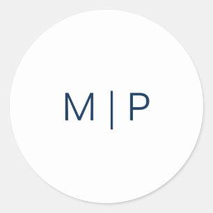 Sticker Rond Simple Moderne Mariage Monogramme Bleu Marine