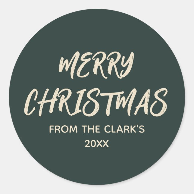 Sticker Rond Simple moderne Sage foncé Vert Joyeux Noël (Devant)