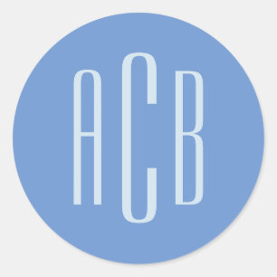 Sticker Rond Simple Monogramme Bleu Barbeau Trois Lettres