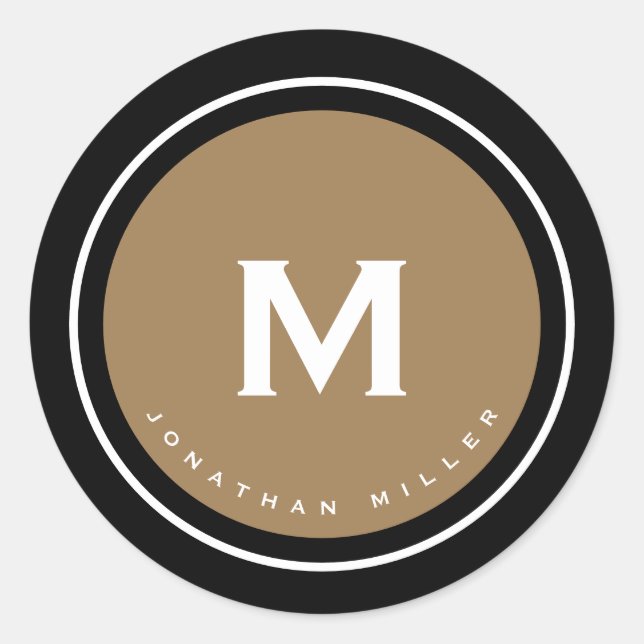 Sticker Rond Simple Monogramme Classique Or Noir (Devant)