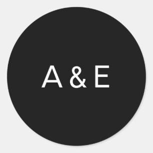 Sticker Rond Simple Monogramme de Mariage à l'Empattement Noir
