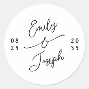 Sticker Rond Simple Monogramme Mariage Manuscrit Fantaisiste 