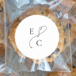 Sticker Rond Simple Monogramme Moderne Couples Initiales Logo N