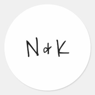 Sticker Rond Simple Monogramme Noir et Blanc Mariage Moderne