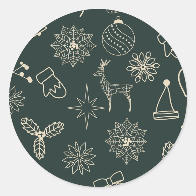 Sticker Rond Simple motif de Noël vert sauge foncé mignon (Devant)