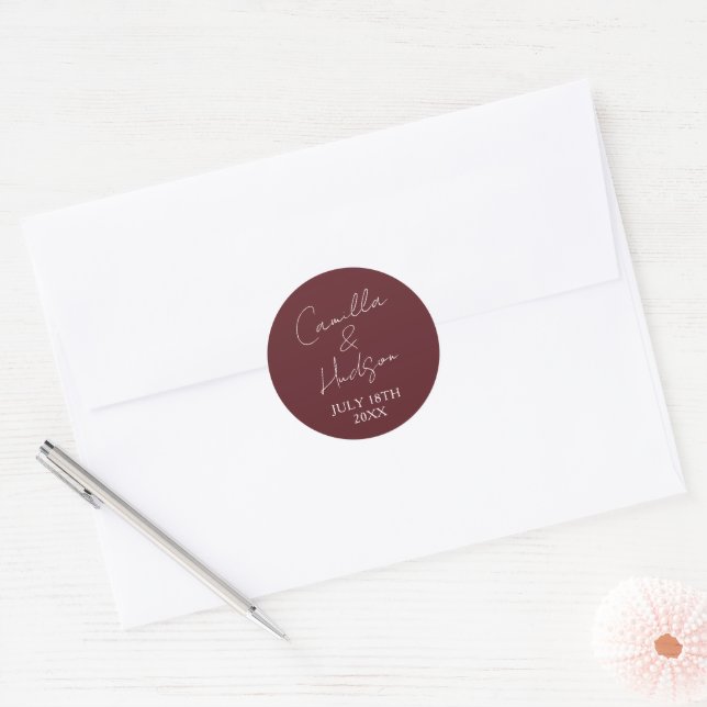 Sticker Rond Simple Names Wedding Date Favor Envelope (Enveloppe)