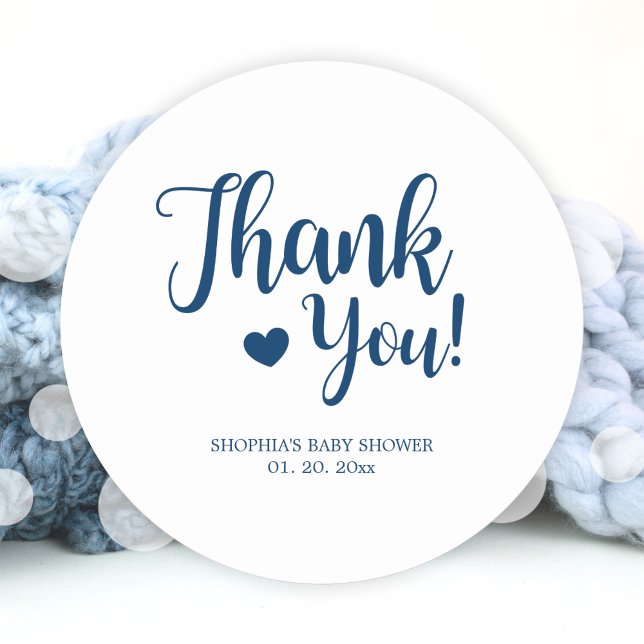 Sticker Rond Simple Navy Merci Baby Shower (Simple Navy Thank You Baby Shower Classic Round Sticker)