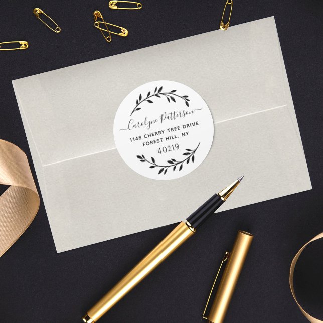 Sticker Rond Simple noir & blanc Foliing Adresse de retour pers (Créateur téléchargé)