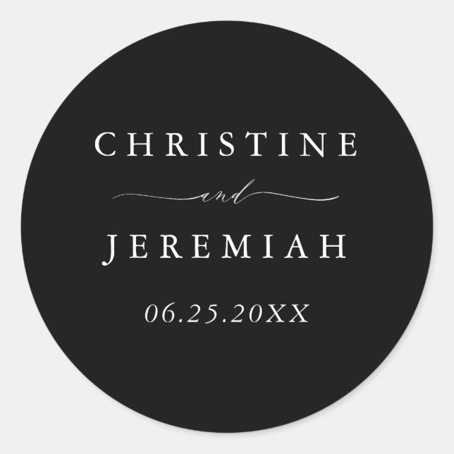 Sticker Rond Simple noir blanc Mariage de script moderne (Devant)