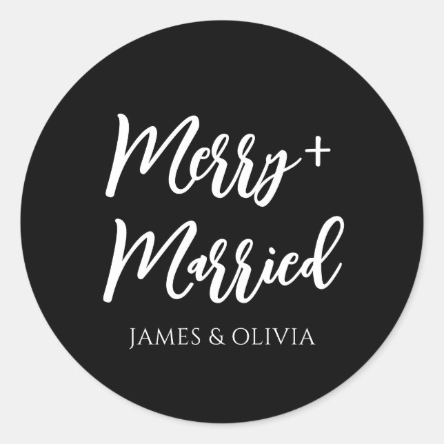 Sticker Rond Simple Noir & Blanc Merry & Marié Noël (Devant)