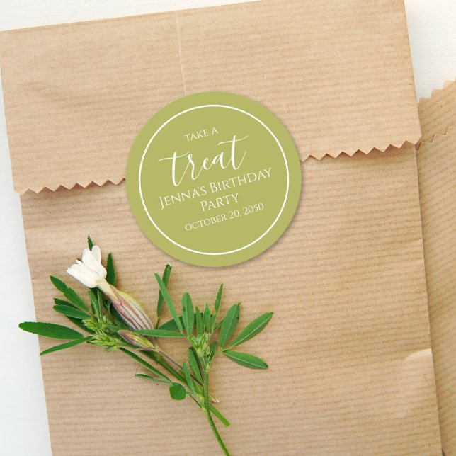 Sticker Rond Simple Olive Green Anniversaire Calligraphie Cute  (Créateur téléchargé)