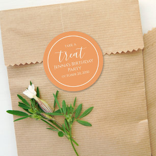 Sticker Rond Simple Orange Anniversaire Calligraphie Cute Party