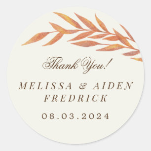 Sticker Rond Simple Orange Branche Automne Mariage Faveur
