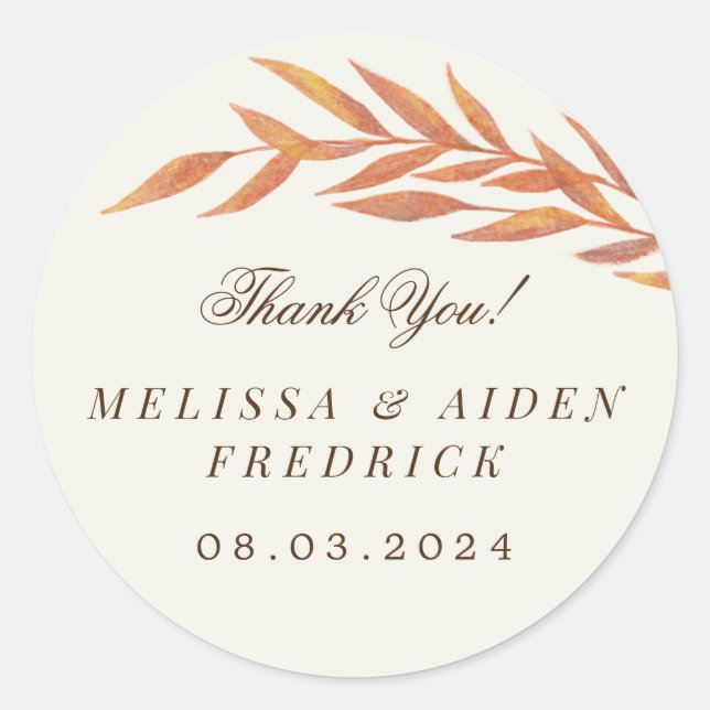 Sticker Rond Simple Orange Branche Automne Mariage Faveur (Devant)