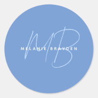 Simple Pastel Bleu Minimaliste Deux Monogrammes No
