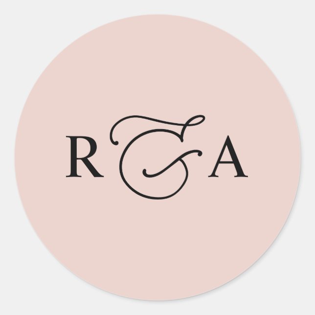 Sticker Rond Simple personnalisation Monogramme Dusty Rose Pers (Devant)