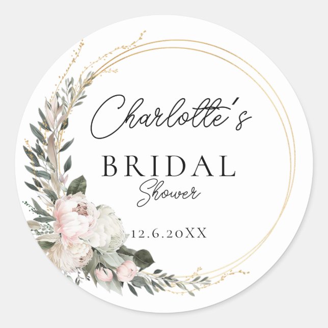 Sticker Rond Simple, pivoine, eucalyptus, Shower de mariage     (Devant)