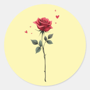 Sticker Rond Simple Red Rose Heart - Élégante Saint-Valentin