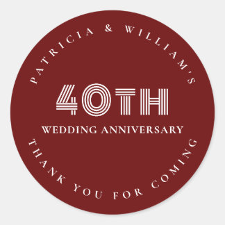 Sticker Rond Simple Remerciement de 40e Anniversaire de Mariage
