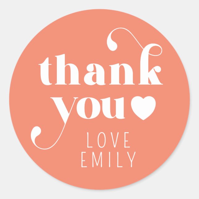 Sticker Rond Simple Retro Merci Coeur rose (Devant)